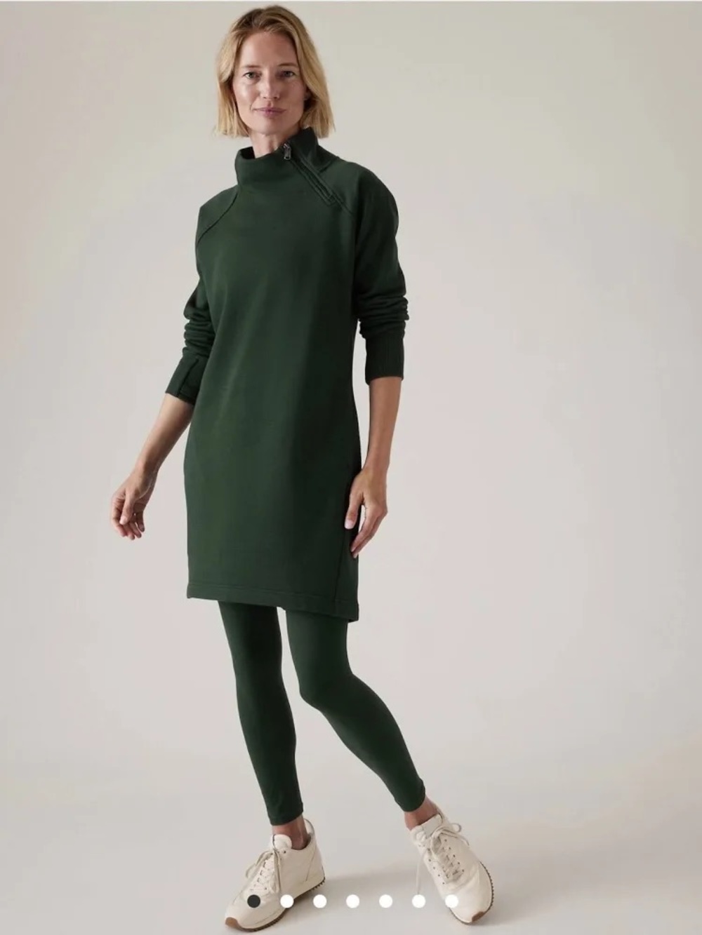 Athleta Cozy Karma Long Sleeve Sweatshirt Dress Seaweed Snack